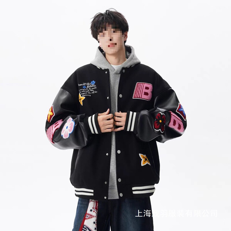 American-Style Color-Blocking Baseball Jacket for Men, Autumn 2025, Jersey Style, Embroidered, Cool High Street Casual Couple's Jacket, Wholesale
