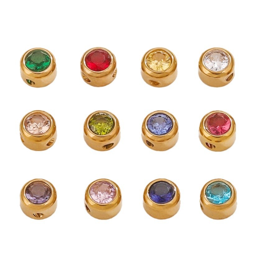 Nuevo redondo U perforación cuentas de acero inoxidable galvanizado cuentas DIY acuarela de color diamante accesorios de collar de 6 mm