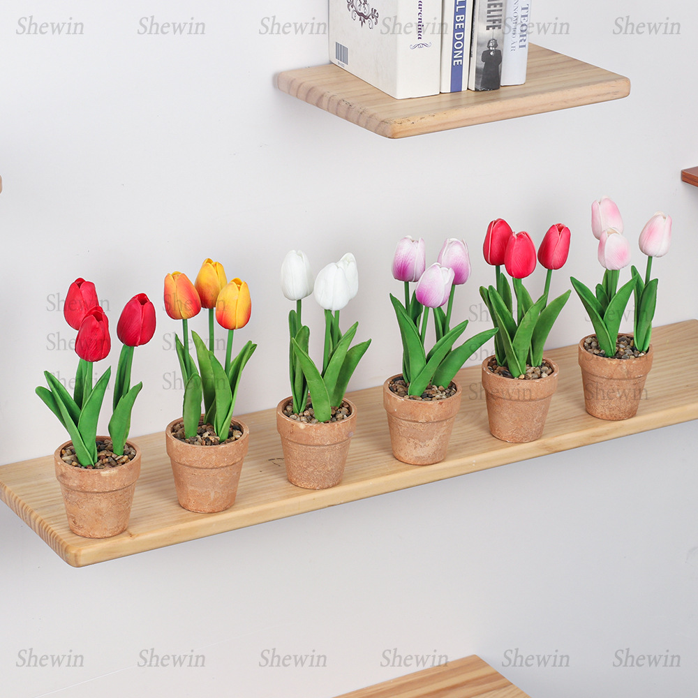 Venta caliente Eva espuma pulpa de tulipanes macetas flores de simulación Pu mini tulipanes decoración de escritorio doméstico bonsái