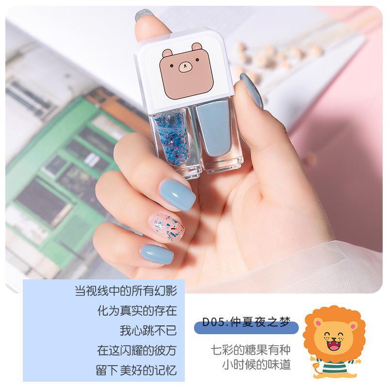 Géminis a base de agua esmalte de uñas hornear-libre de larga duración de secado rápido tearable desnudo transparente inodoro esmalte de uñas al por mayor