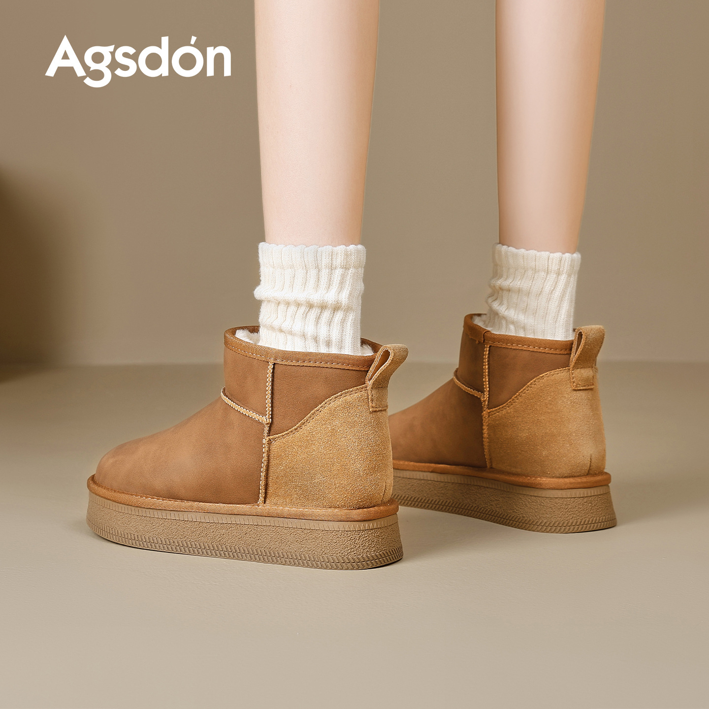Botas de nieve de fondo grueso para mujeres 2025 nuevo invierno botas cortas de lana y algodón retro Bocken