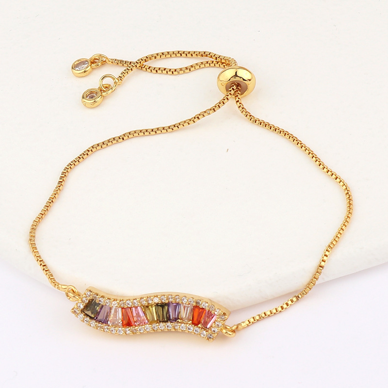 Retro Rectangle Copper Inlaid Zircon Bracelets 1 Piece