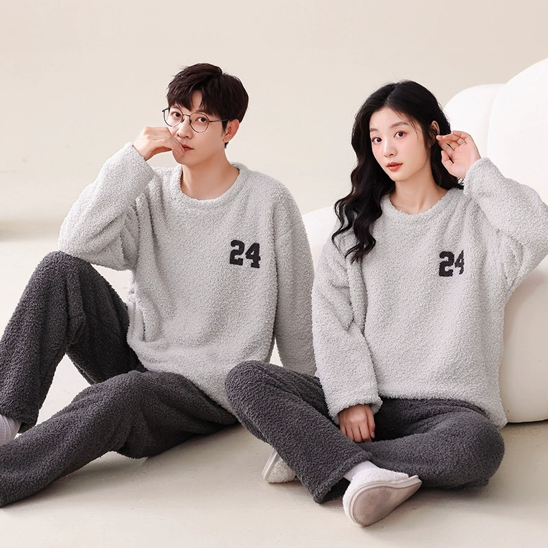 Бархатные демисезонные pijama для любимого, тёплый комплект для отдыха для мужчин и женщин, простой и элегантный дизайн, корейский стиль, круглый воротник