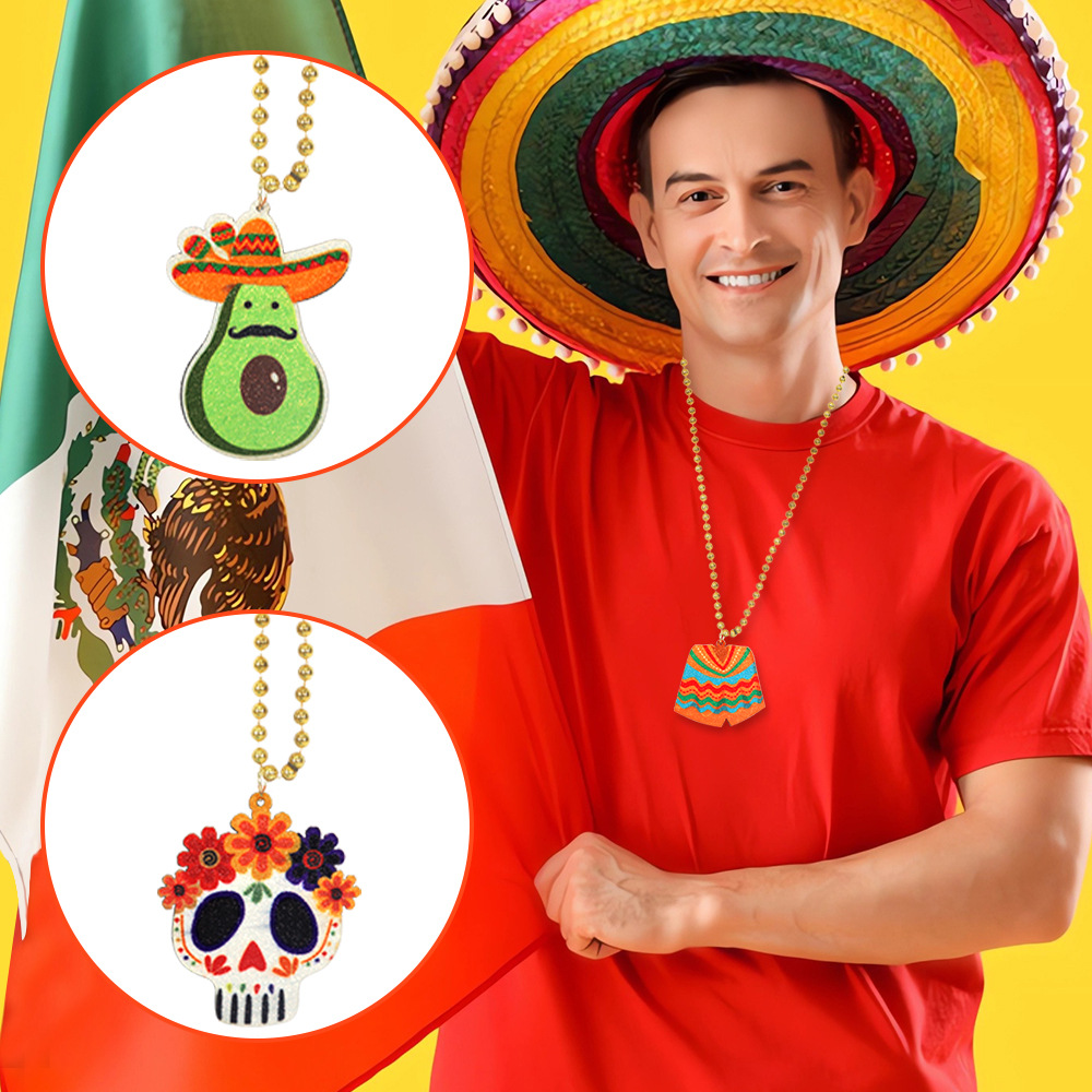 Collar del Día Nacional de México Decoración de la fiesta del 5 de mayo Cadena de cuentas redondas Día de los muertos Esqueleto Joyas de cadena de cuentas