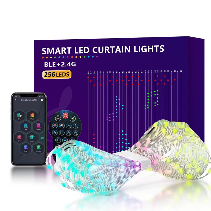 Lámpara de cortina inteligente RGB iluminación de color punto de control de piel Lámpara de línea de control APP LED atmósfera decoración Lámpara de color DIY Lámpara programable