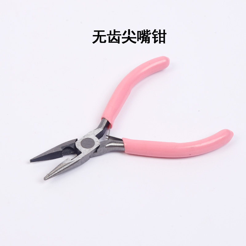 Juego de herramientas artesanales DIY, alicates de punta fina de 5 pulgadas con mango rosa, alicates para joyería sin dientes, alicates pequeños para joyería