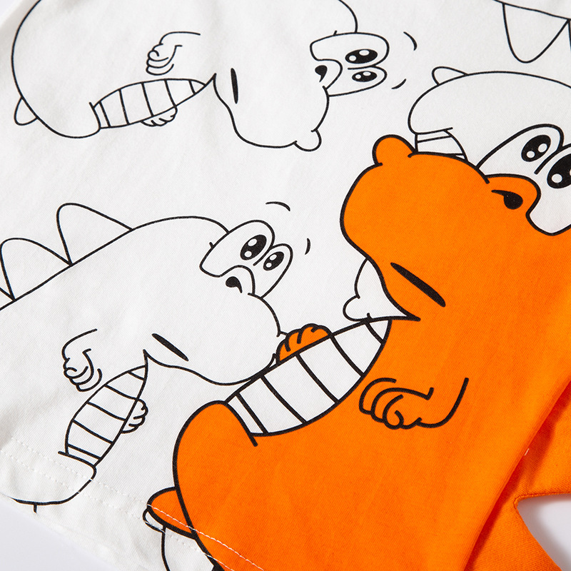 Estilo coreano nuevos niños de manga corta de dibujos animados de color a juego manga camiseta de niño manga de cuerno de algodón puro bebé de dibujos animados ropa para niños