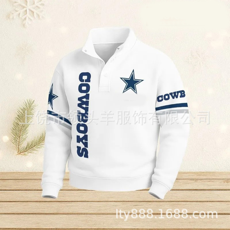 Independent Station Foreign Trade Nfl Football Team Peripheral Trendy Fashion Sports Versatile Stand Collar Men's Long-Sleeve Polo