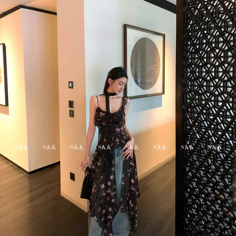 Skk Store Australian Wild Rose Hot Girl New Irregular Suspender Floral Dress Women's Summer Long Skirt Skk Store Australian Wild Rose Hot Girl New Irregular Suspender Floral Dress Women's Summer Long Skirt