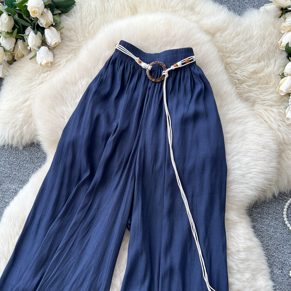 High-Waisted Wide-Leg Pants Korean Style Casual Women's Elastic Waistband Flattering Relaxed Fit For Commuting_ecoleips.com