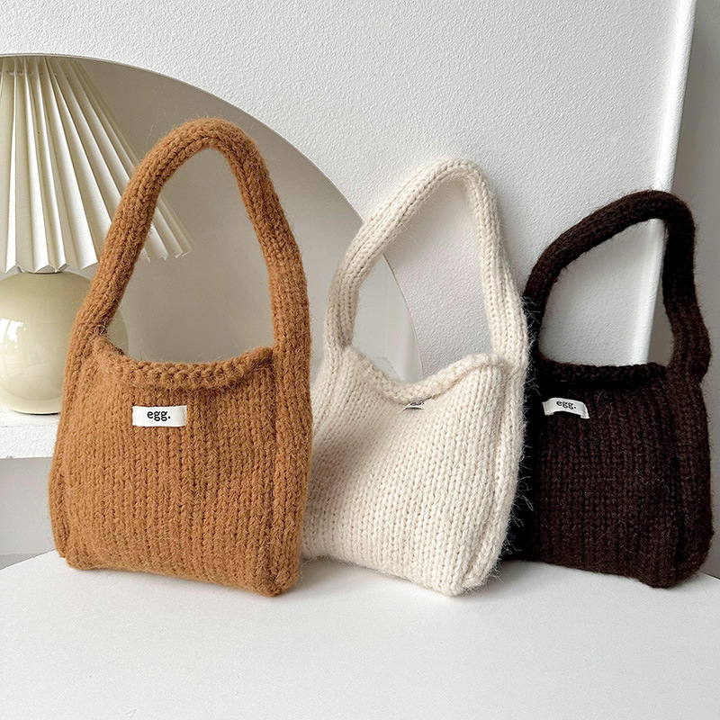 Nuevo huevo de punto de lana bolso para las mujeres Otoño e Invierno estilo coreano simple todo-partido pequeño bolso portátil pequeño bolso cuadrado