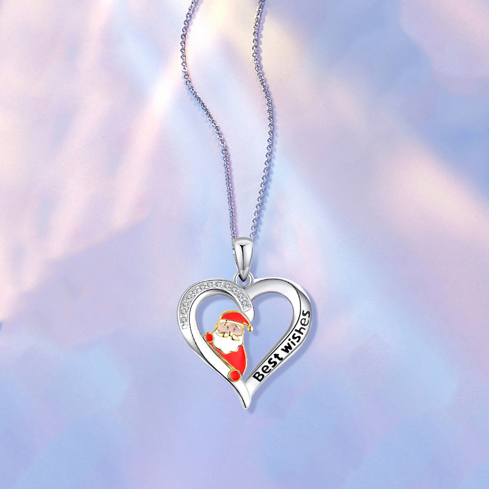 Fashion Santa Claus Heart Shape Elk Alloy Inlay Rhinestones Womenu0027S Pendant Necklace