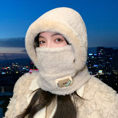 秋冬季户外可围脖防寒保暖一体帽百搭显脸小毛绒帽子女休闲包头帽