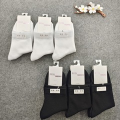 春夏新品女士中筒網眼純色棉襪 批發純黑色純白色純色棉襪