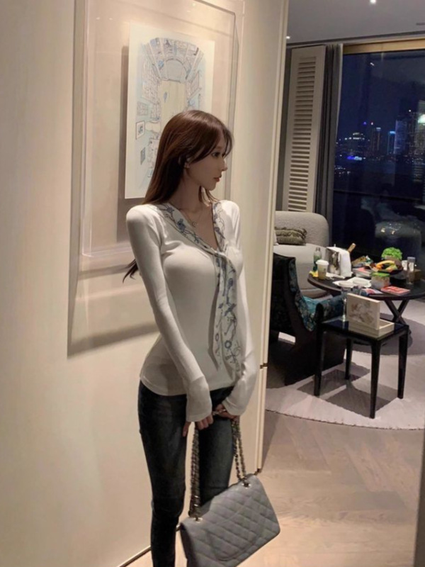 デザインレースホットガール長袖Tシャツレディース2025春秋新作スリムフィット右肩純粋な欲望インナートップ|undefined