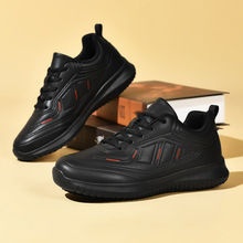 秋季新款中年爸爸鞋防滑耐磨运动鞋皮面防水鞋子男软底超轻跑步鞋