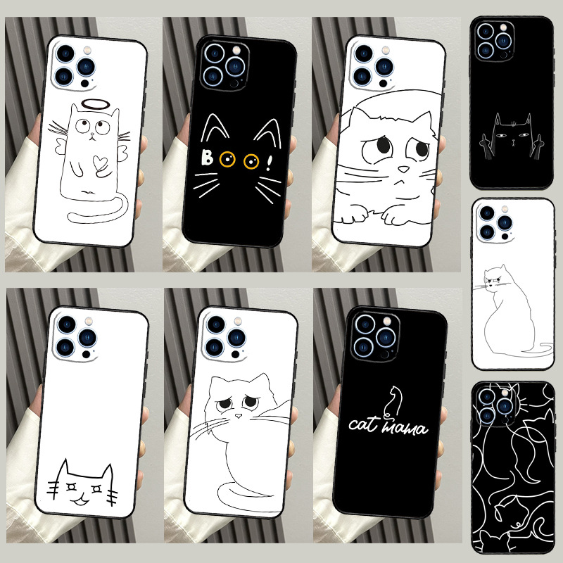 For Apple Phone Case Funny Cute Cat Line Art Case iPhone 15 14 Pro Max 11