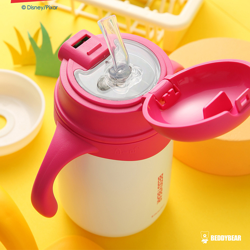 Bear children's vacuum cup strawberry bear straw Cup 316 male and female infant student baby drinking kettle