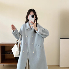 2025新款高端双排扣双面羊毛大衣女中长款秋冬高级感羊毛呢子外套