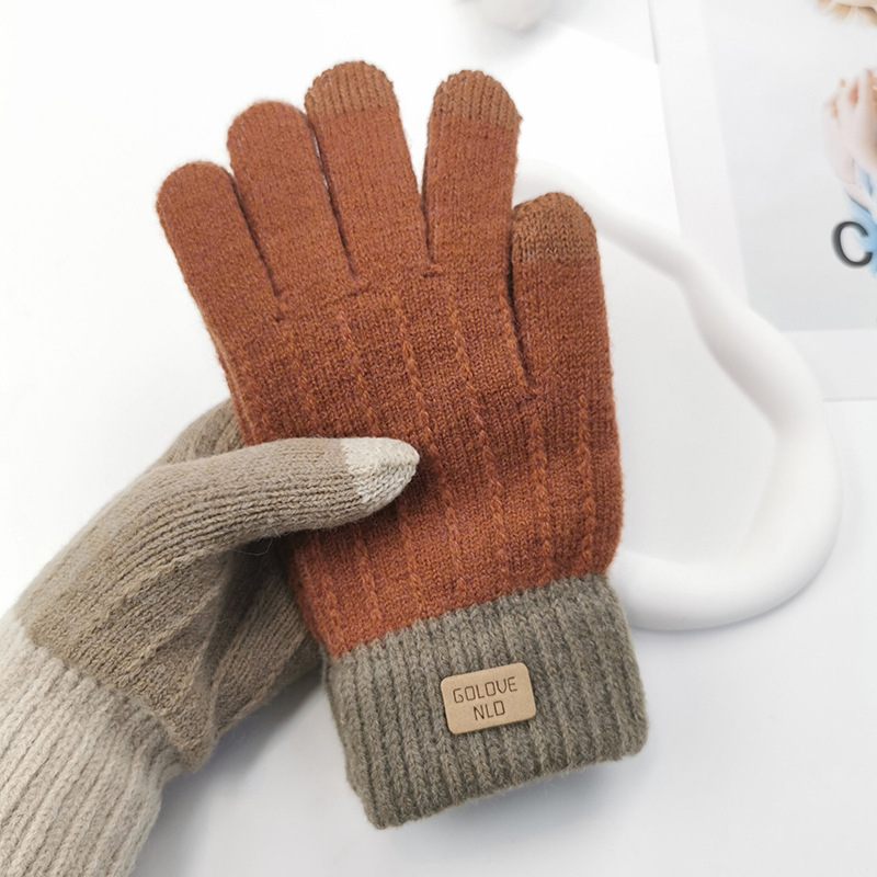 Otoño e Invierno de felpa de punto guantes de pantalla táctil de las mujeres calientes de los hombres al aire libre de montar anti-Congelación de lana forrada gruesa de Corea lindo