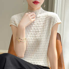 针织短袖女2024年夏季新款t恤设计感体恤时尚休闲款冰丝凉爽上衣