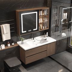 New Chinese-style bathroom cabinet and sink combo, walnut color ceramic integrated sink, one-piece Chinese-style toilet bathroom cabinet