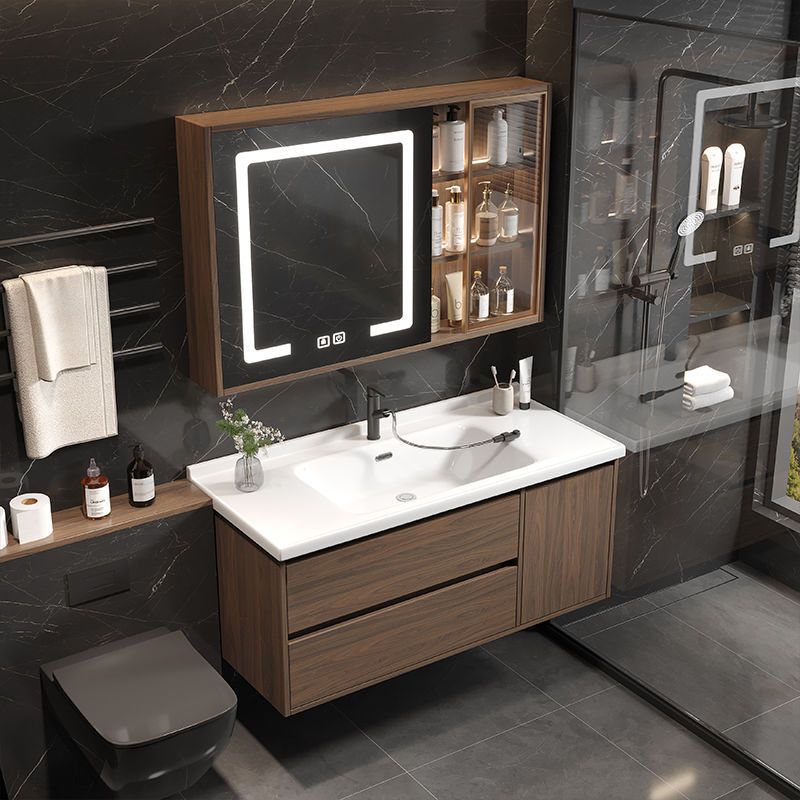 New Chinese Style Bathroom Cabinet Hand Basin Cabinet Combination Walnut Color Ceramic Integrated Basin Wash Integrated Chinese Style Toilet Bathroom Cabinet