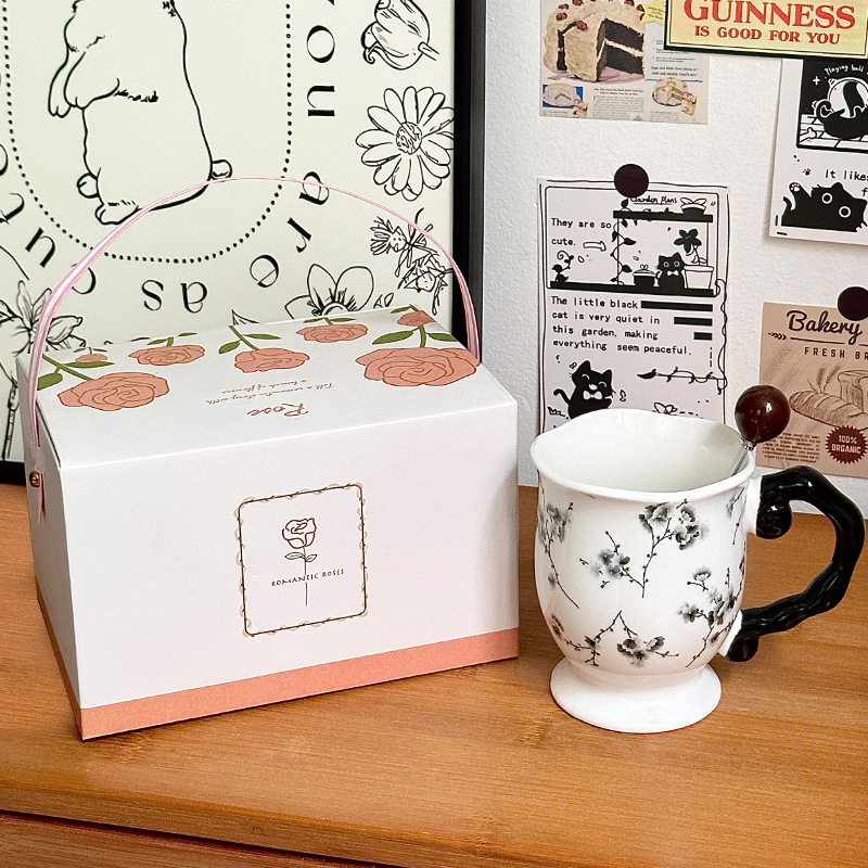 Taza vintage de cerámica con cuchara Taza de alto valor Taza de recuerdo Taza de café de oficina Taza de agua doméstica