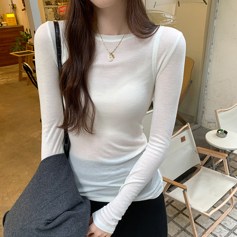 Lyocell Tencel Wool Skin-friendly Inner Base Shirt Women's Autumn and Winter New Outfit Long-sleeved T-shirt Slim-fit Top