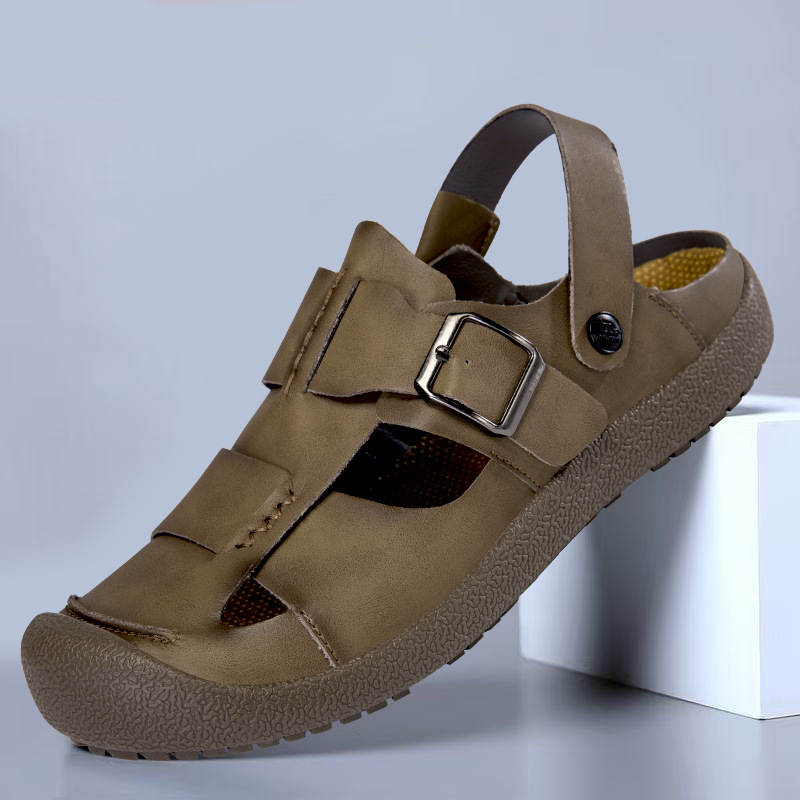 Sandalias explosivas de piel de camarón transfronterizo para hombres 2025 nuevos zapatos de playa de verano para hombres zapatos de hombre de doble uso más tamaño 47