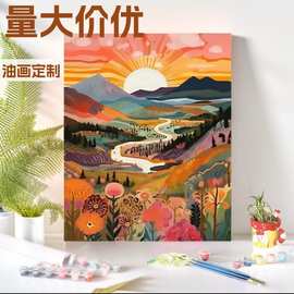 定制数字油画彩色风景图片日出DIY填色帆布画数字套装家居装饰