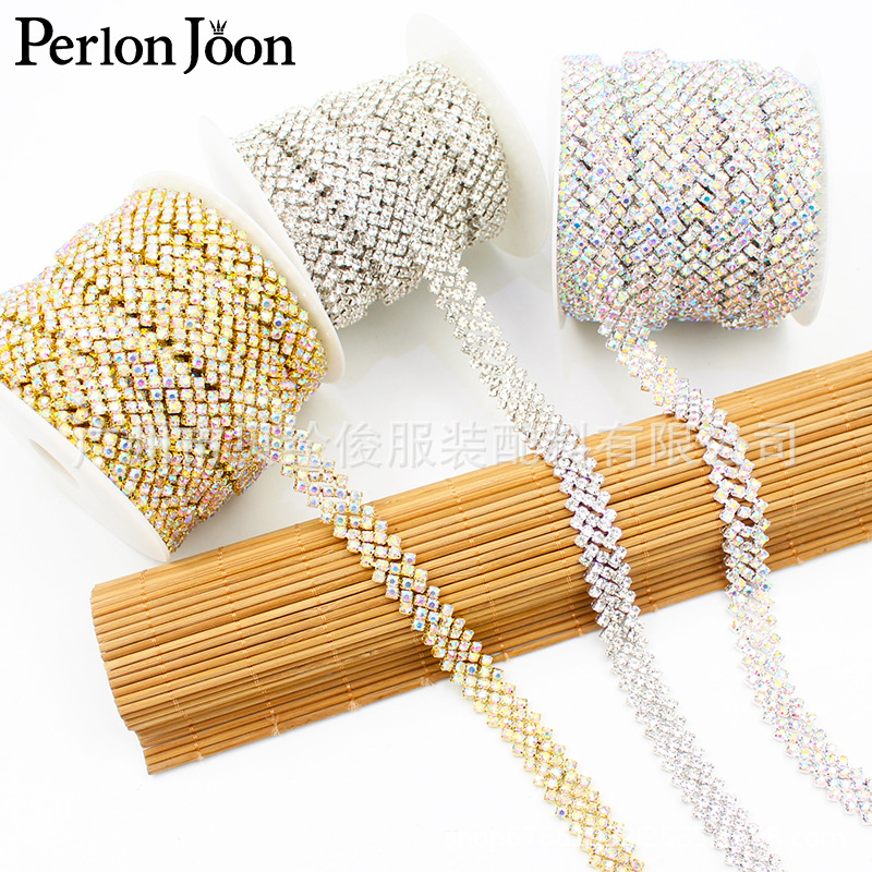 现货热卖斜五排钻链彩色直边钻链码链服装装饰配料婚纱配件