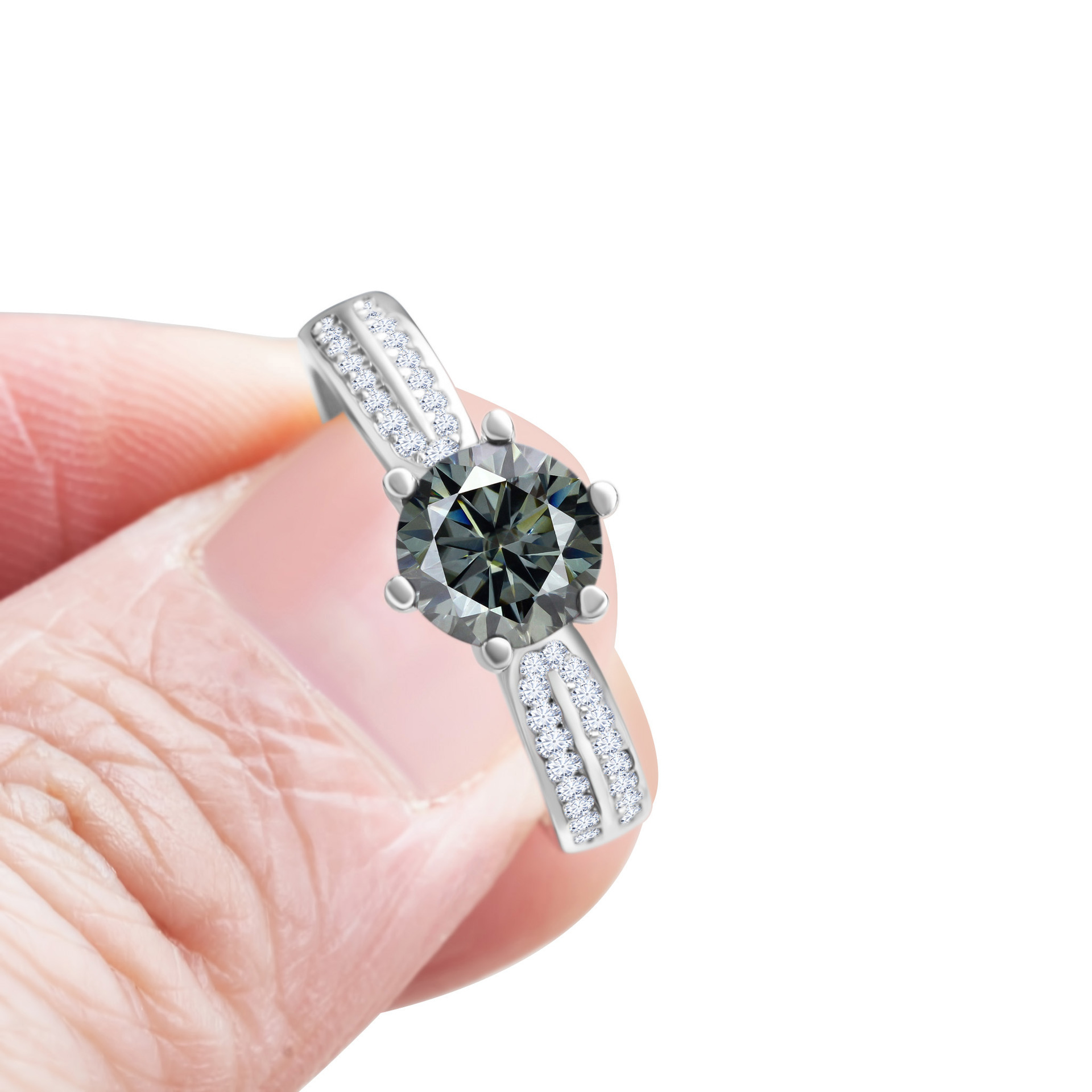 Anillo de piedra de moissan azul de matrimonio de plata esterlina de seis garras de diamante de moissan joyería de mujer joyería de la reina de las estrellas