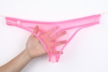 欧美外贸同志男士内裤 透视囊袋低腰细网纱丁字裤 大码C-035