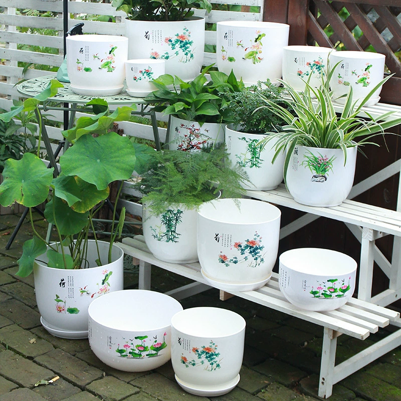 Специальная распродажа: горшки для растений (слива, орхидея, бамбук, хризантема) — имитация керамики, белый фарфор из полипропилена, полимерные горшки для комнатных растений, простые кашпо для лотоса, суккулентов, лотоса миротворца.