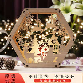 加工厂家批发定制圣诞雪景灯笼家居装饰小摆件木质工艺品跨境货供