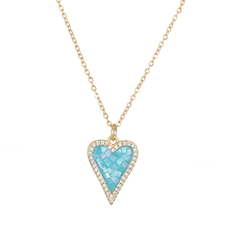 Simple Style Heart Shape Copper Enamel Zircon Pendant Necklace 1 Piece
