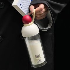 新しい赤鼻二重層ガラスカップ高温耐性と断熱高ホウケイ酸水カップ女性のハンドルストローカップティーカップ
