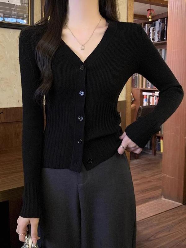 春秋季v领气质设计感针织内搭开衫女修身显瘦薄款打底衫早秋上衣|undefined