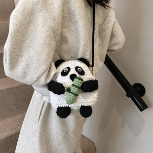 2025 new fashion cute cartoon crochet bag finished panda bag women's bag shoulder bag bag cross-border wholesale