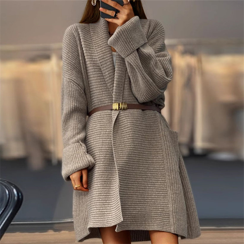 Long Top Length Cardigan, Sweater Tops Type Casual, Daily Occasion Wholesale Women's Elegant Streetwear Solid Color Long Sleeve Pocket Sweaters & Cardigans