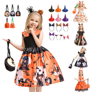 Halloween Girl's Dress Halloween Pumpkin Costume Cosplay Makeup Performance Children's Dress Dress