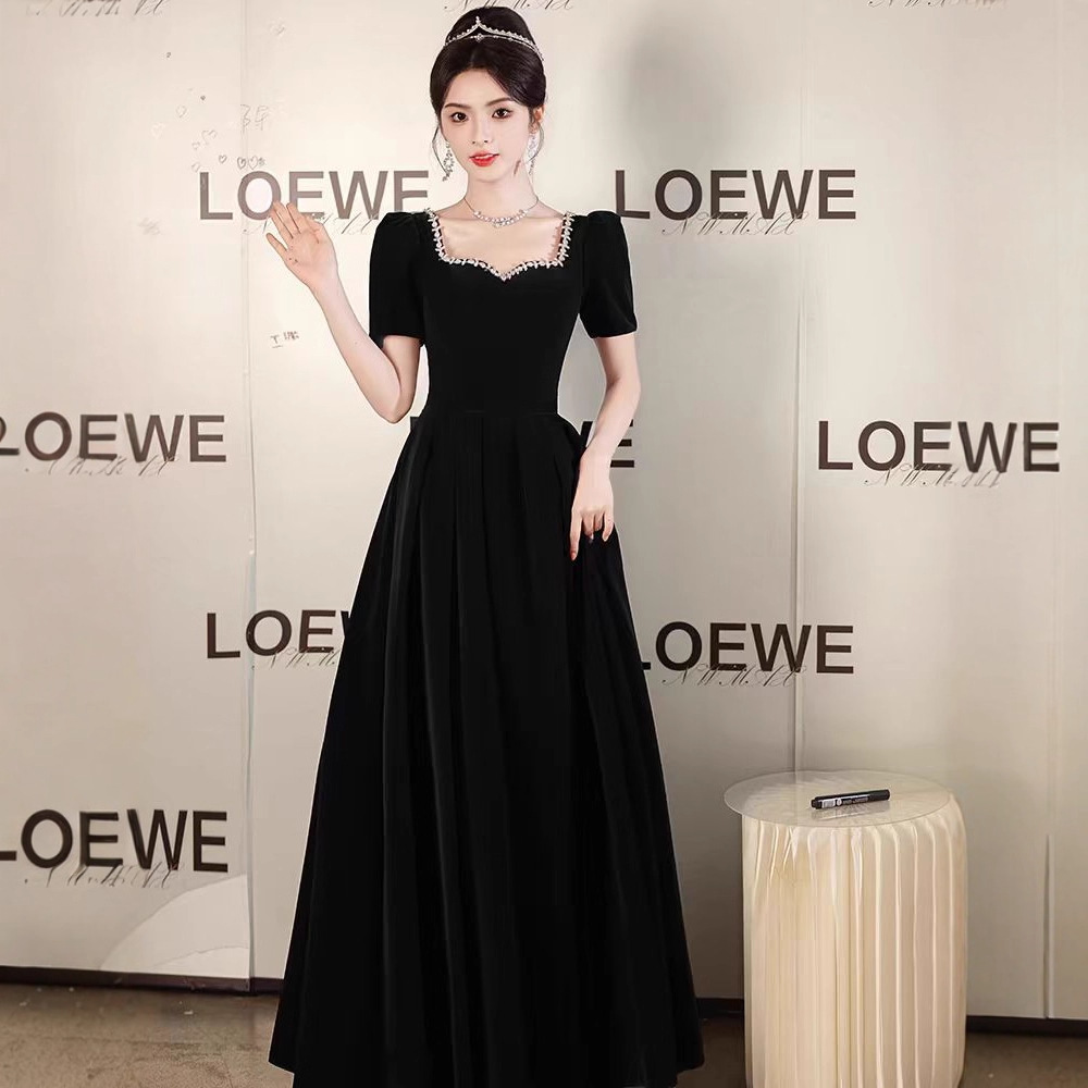 Black Evening Dress 2026 New Model Banquet Dress High-End Light Luxury Evening Host Performance Outfit Suitable for Daily Wear