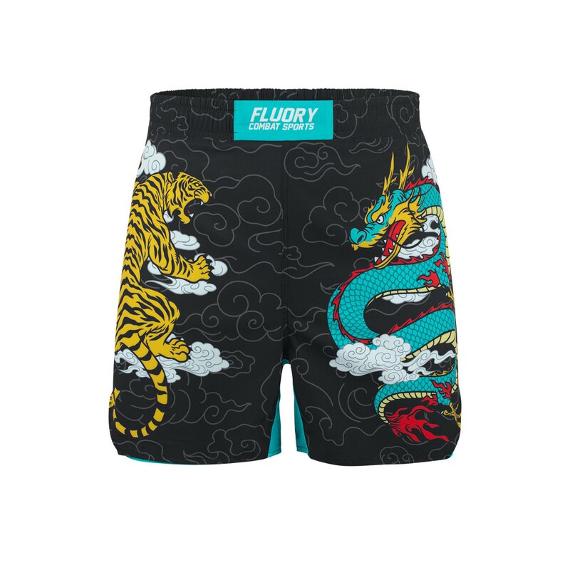 FLUORY Muay Thai shorts with dragon and tiger print, lined for combat training, anti-exposure, unisex FLUORY Muay Thai shorts with dragon and tiger print, lined for combat training, anti-exposure, unisex