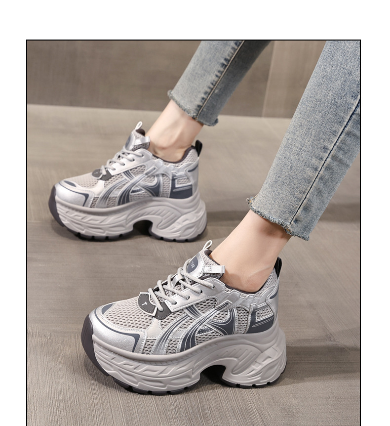 Giày sneaker nữ đế dày tăng chiều cao phong cách retro, gót 8 cm — Màu thẻ chi tiết 12