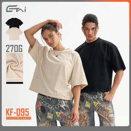 ETAI男装|潮牌高品质纯棉boxy短宽t恤男重磅复古磨破男士短袖T恤