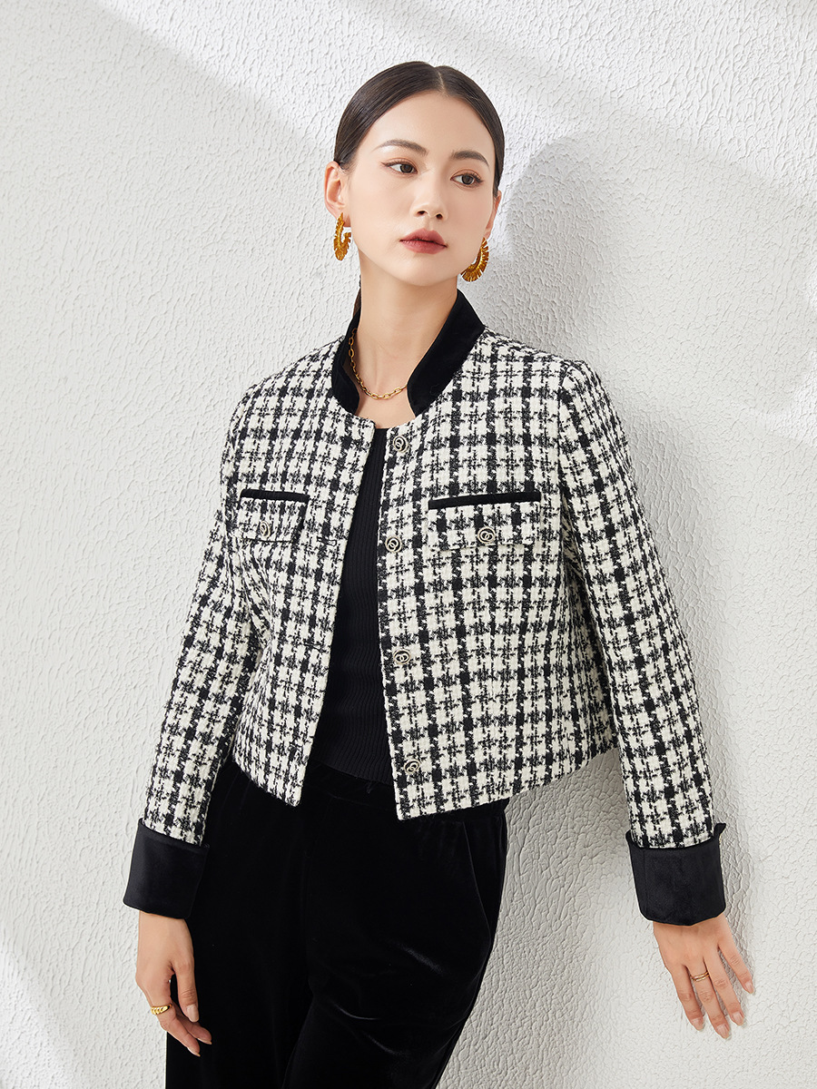 Áo khoác nữ dáng ngắn kiểu Chanel ca rô, thiết kế tôn dáng khí chất Pháp — Ca rô