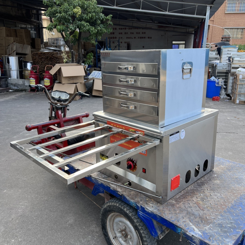 Longjingding modelo de coche de tres ruedas máquina de salchichas de gas vapor comercial multifuncional horno de salchichas de vapor de desayuno cabina completa image 16