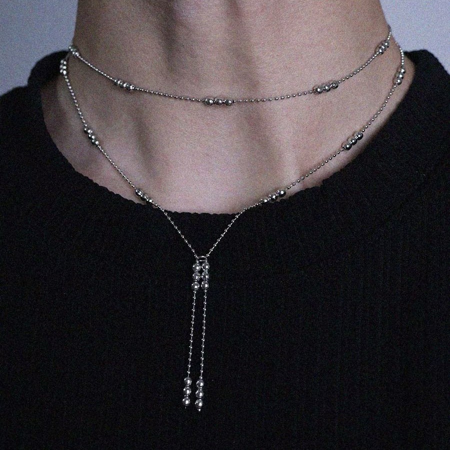 European And American Minimalist Tassel Necklace, Double-layer Bead Stacked Fine Choker, High-end Personalized Design,_voghion.com