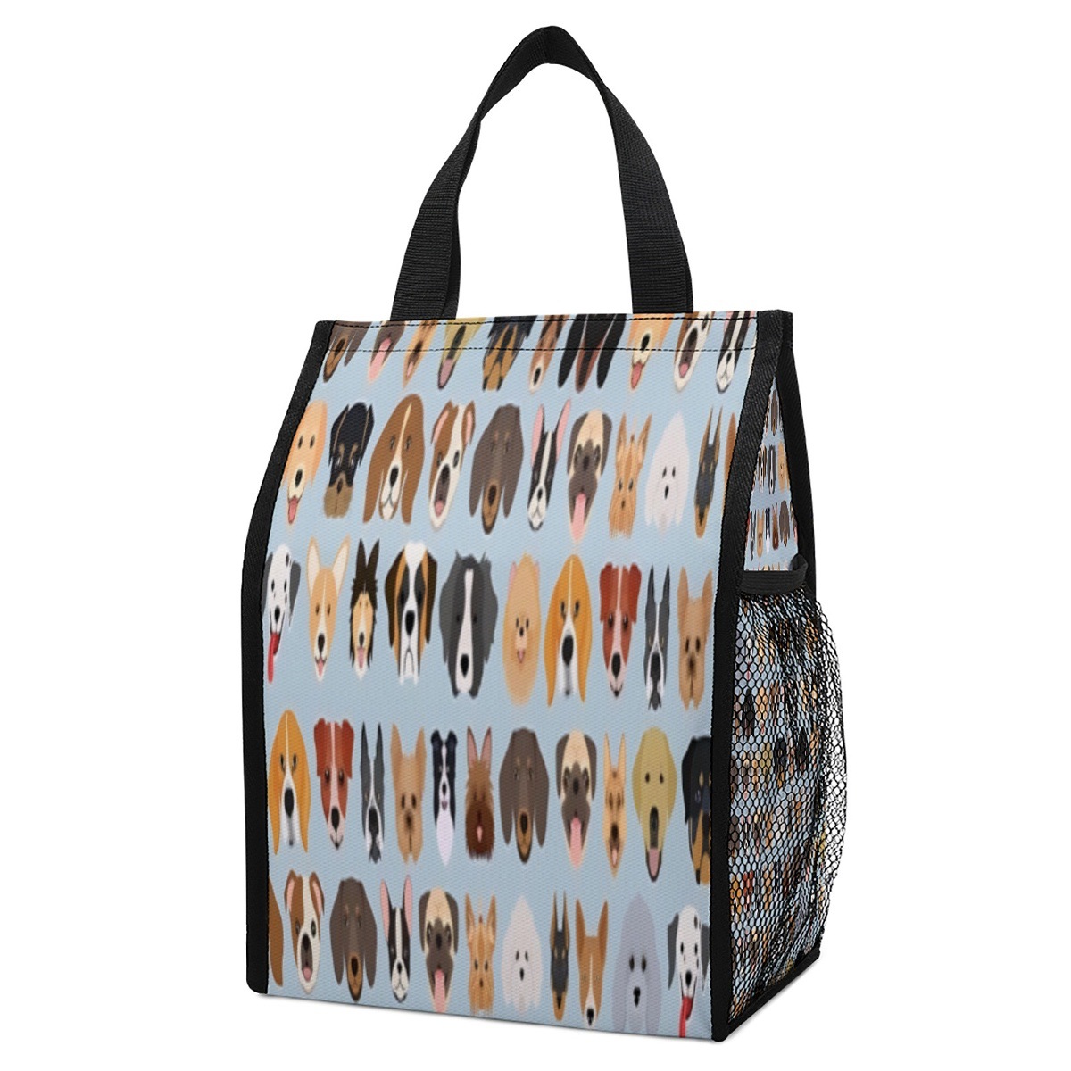 狗脸图案印花图案手提餐包午餐袋保温袋学生上班外出露营